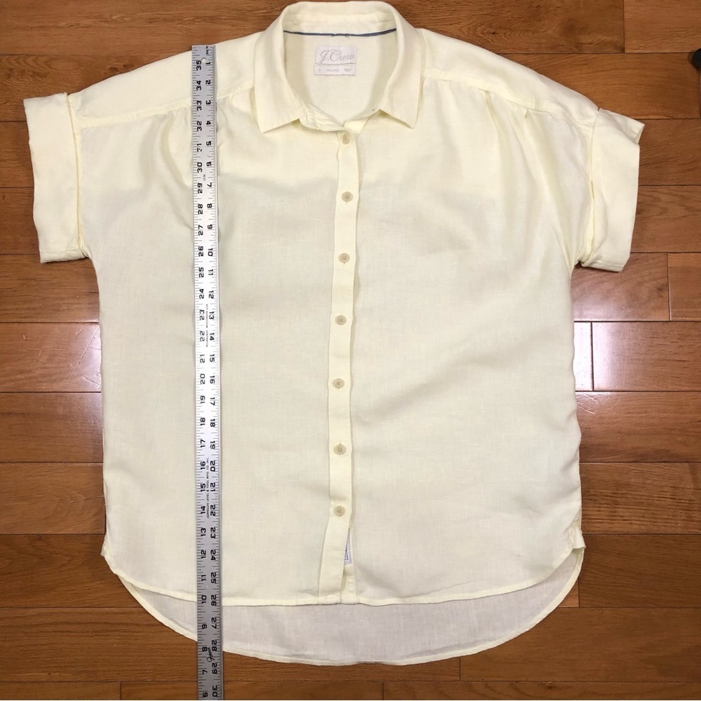 J. Crew 100% Irish Linen Light Yellow Relaxed Button-Up Short Sleeve Shirt Sz S - Picture 7 of 10